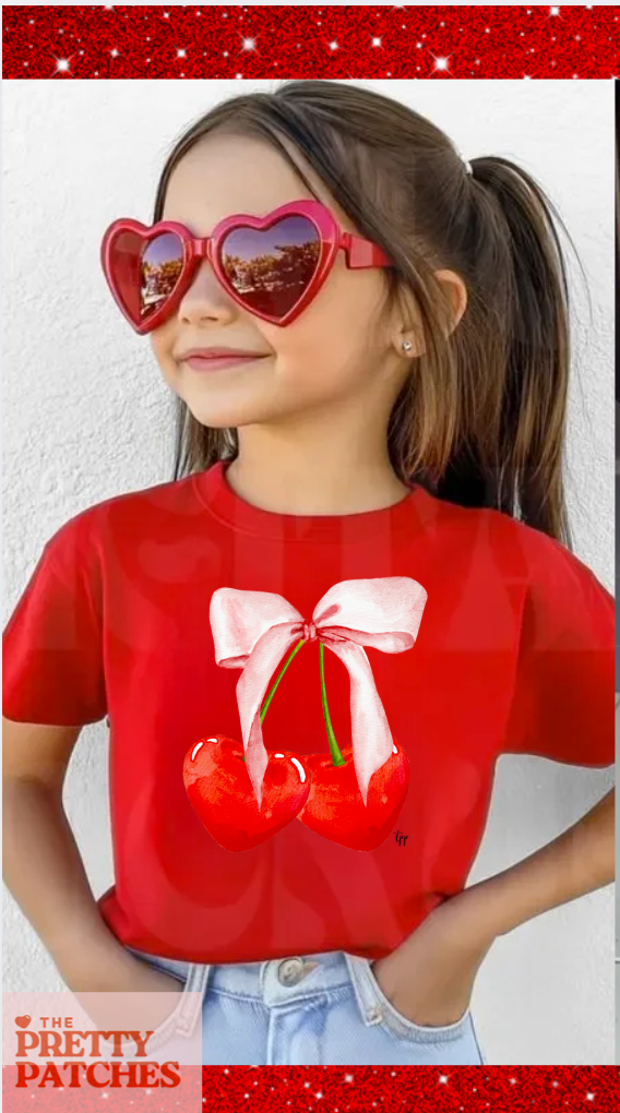 Cherry Hearts and bows  - TSHIRT- (COMFORT COLOR/BELLA)