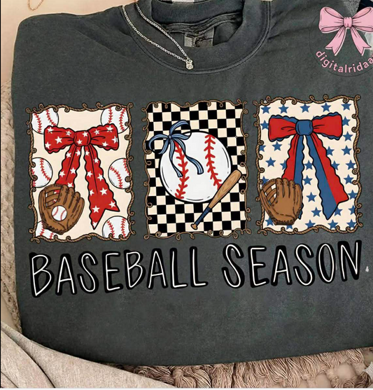 Baseball Season Two Bows & Ball - TSHIRT- (COMFORT COLOR/BELLA)