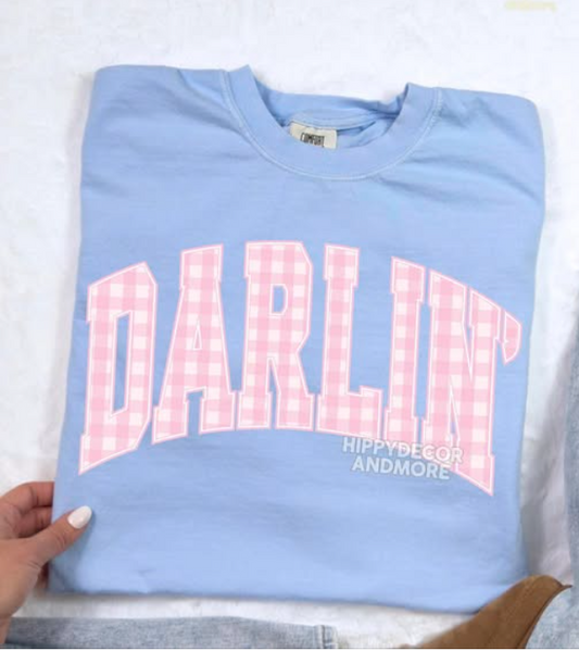 Pink Gingham Darlin’ 🩷- TSHIRT- (COMFORT COLOR/BELLA)