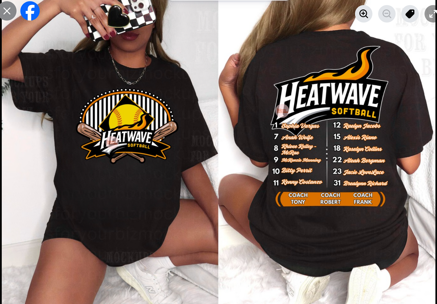 Heatwaves Softball -  COMFORT COLORS TSHIRT-(GIRLY IMAGE BLACK AND WHITE STRIPS)(FRONT AND BACK IMAGES)