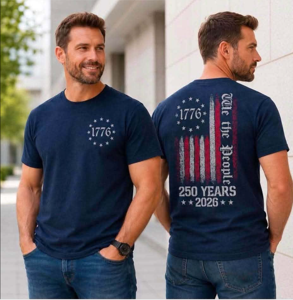 1776 WITH STARS(POCKET IMAGE) WE THE PEOPLE FLAG (BACK IMAGE) - T-SHIRT - (GILDAN/JERZEES) 062926BR