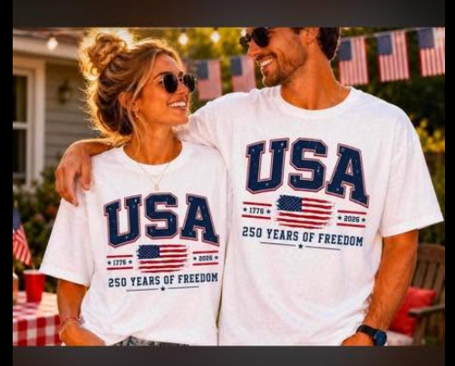 USA 250 YEARS OF FREEDOM- TSHIRT-V NECK- (COMFORT COLOR/BELLA) 062926BR