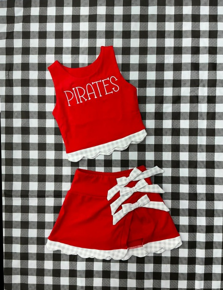 DEWEYVILLE PIRATES GINGHAM SCALLOP ATHLETIC SKORT SET (PREORDER)