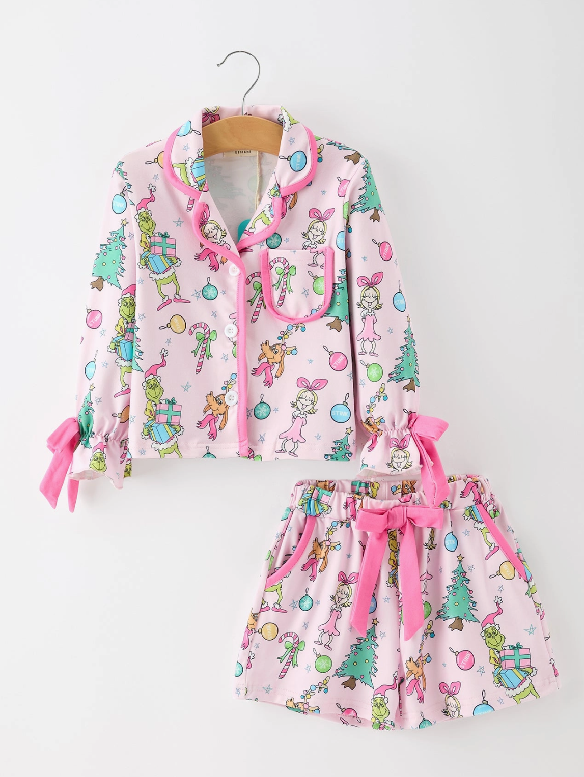 Christmas Girls Holiday Figure Bow Pajama Set- 092426AS