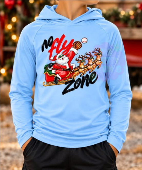 NO FLY ZONE SANTA BASEBALL 10826-1 --------- LONG SLEEVE HOODED TEE---------- (A4 --DRIFIT) 1020261