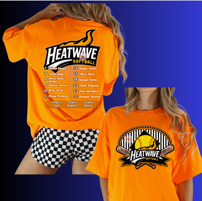 Heatwaves Softball -  COMFORT COLORS TSHIRT-(GIRLY IMAGE BLACK AND WHITE STRIPS)(FRONT AND BACK IMAGES)