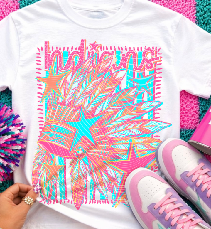 COLORFUL MASCOT INDIANS-TSHIRT- (COMFORT COLOR/BELLA) 050126jb