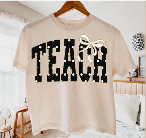 Polka Dot Teach with Bow  - T SHIRT- (Comfort Color/Bella)-062226br