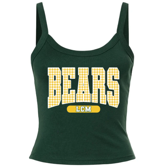 SCHOOL CROP TANKS 💖💖💖 BEARS LCM/ YELLOW GINGHAM- Micro Rib Spaghetti Strap Tank - (BELLA/CANVAS) 062626MG