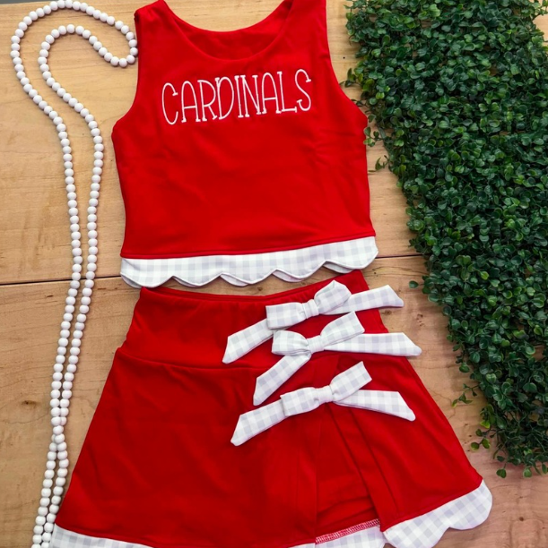 CARDINALS RED GINGHAM SCALLOP ATHLETIC SKORT SET (PREORDER)