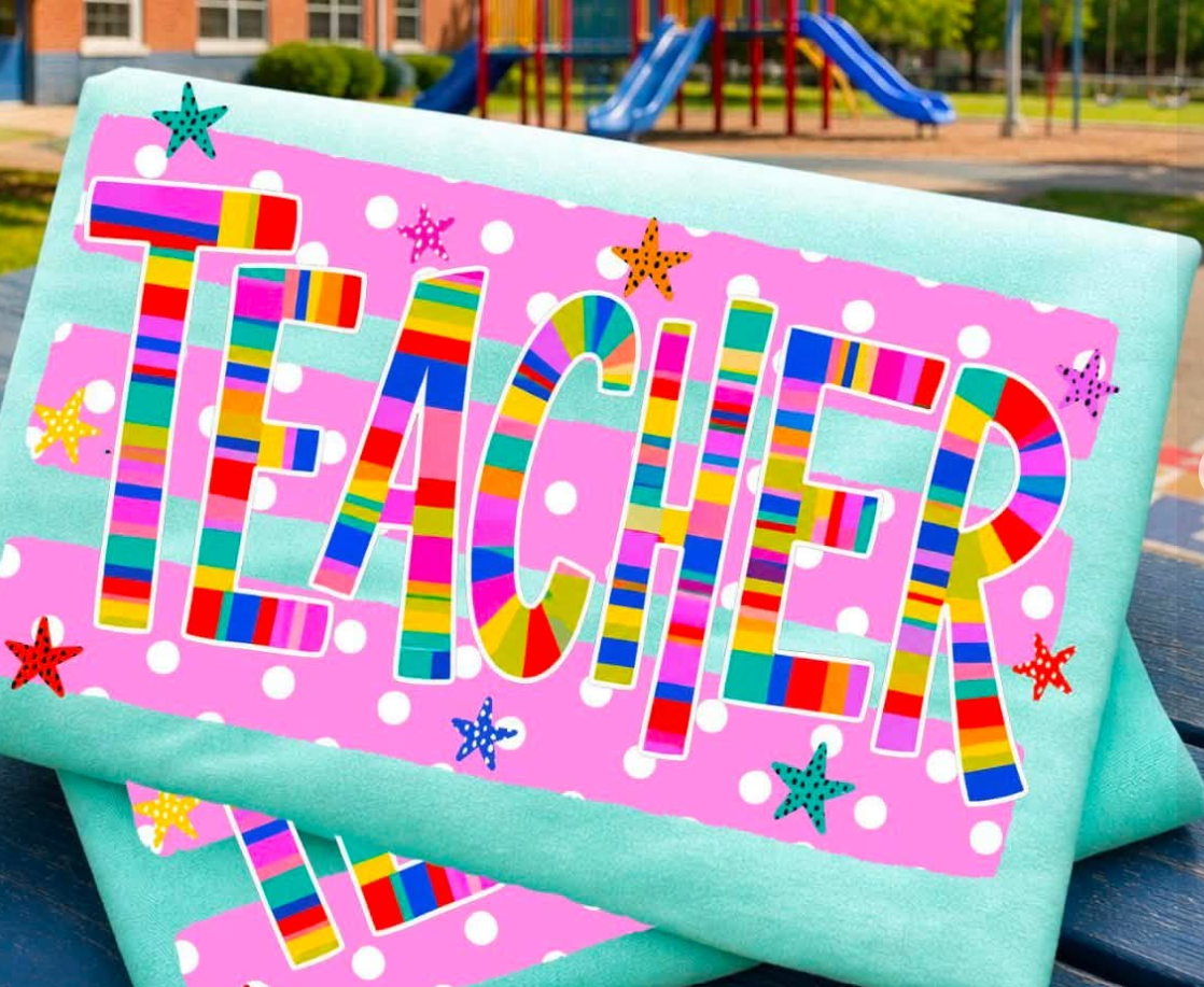 Colorful Striped Teacher ❤️ - T-SHIRT - (GILDAN) 071326BR