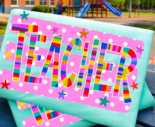 Colorful Striped Teacher ❤️ - T-SHIRT - (GILDAN) 071326BR
