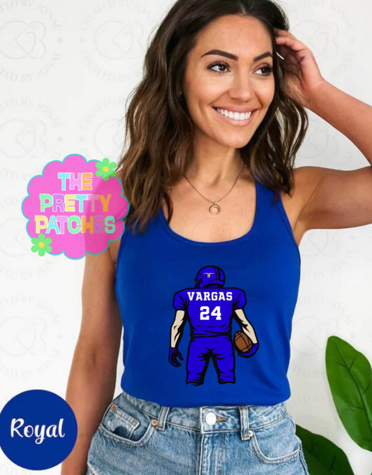 Football Player with name/number 🏈 (ROYAL BLUE JERSEY) - T SHIRT - (Comfort Color)-071626MG
