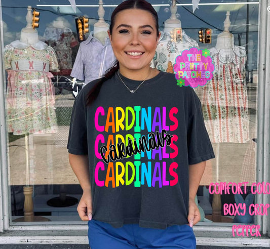 Neon Stacked Mascot  💛🩷🩵💚-(CARDINALS)- T-SHIRT - (GILDAN) 072026MG