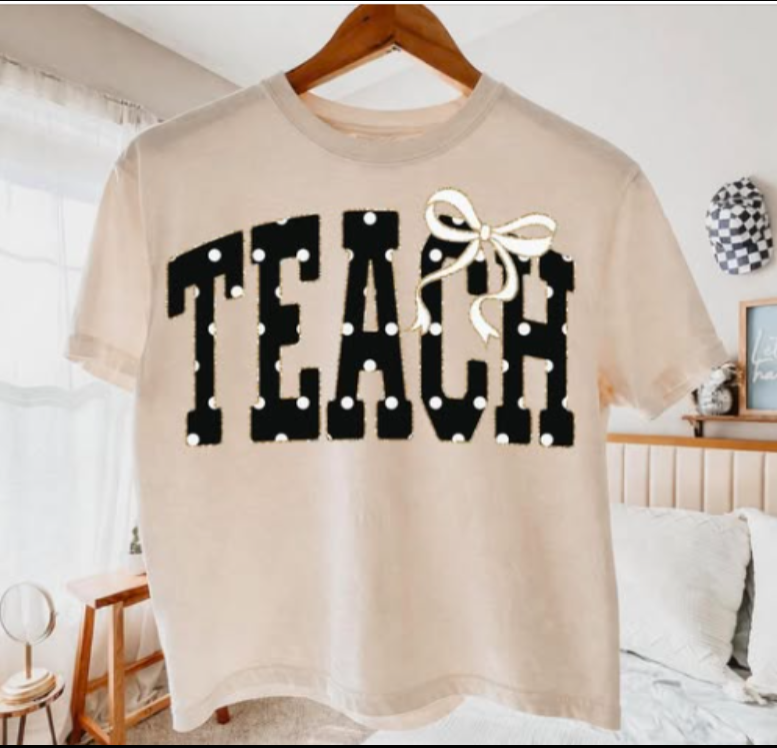 Polka Dot Teach with Bow  - SWEATSHIRT- (GILDAN/JERZEE)-072226KC