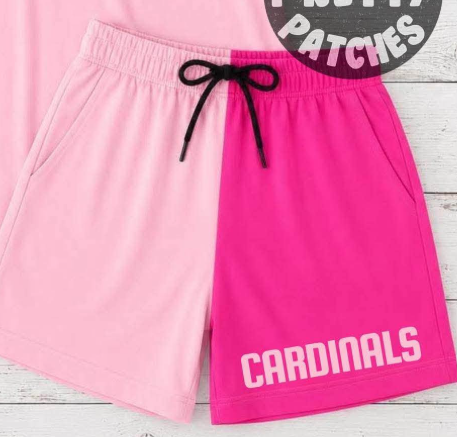 BOYS PINK OUT SHORTS (CARDINALS)- (SPLIT PINKS) - YOUTH- PREORDER 072326MG