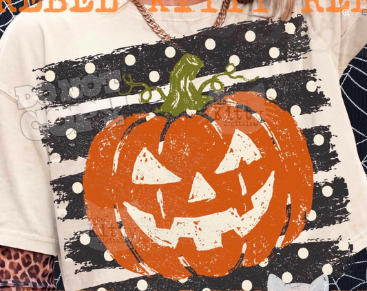 Stripes with Polka Dot & Pumpkin 🎃   - T SHIRT - (GILDAN/RABBIT SKINS )-072726MGKRV