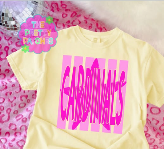 Pink Stripes with Mascot Name (CARDINALS)🩷 - T-SHIRT - (COMFORT COLOR) 072726BR