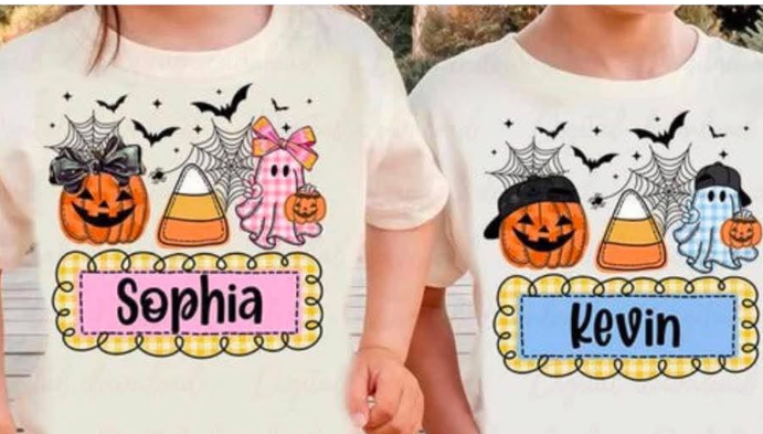 Halloween Name Plate (boy or girl) - T SHIRT- (GILDAN/RABBIT SKIN)-072526br