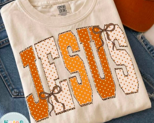 Polka Dot Fall Colored Jesus with Bows  - SWEATSHIRT - (GILDAN/JERZEE/LAT)-082226BR