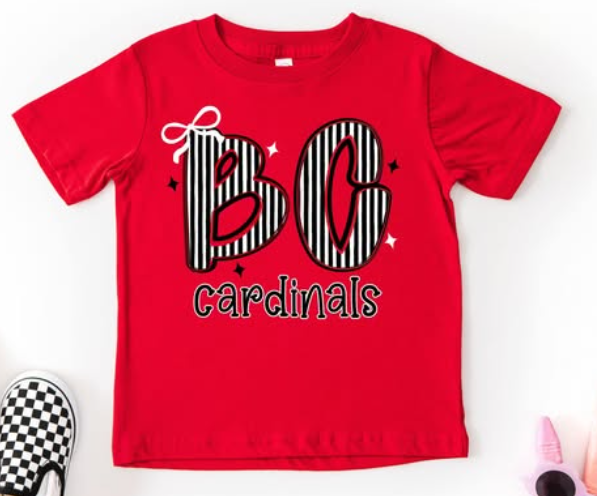 Striped BC Cardinals With Bow  -T SHIRT- (gildan) 082526br