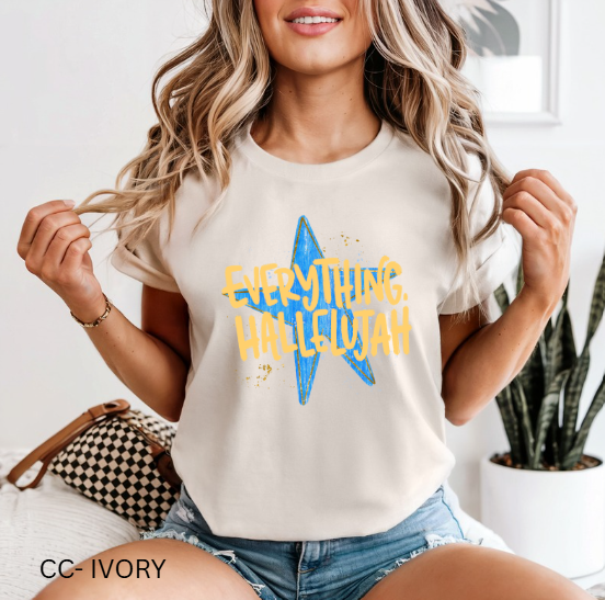 EVERYTHING HALLELUJAH BLUE STAR YELLOW FONT -T SHIRT- (COMFORT COLOR) 092226RW