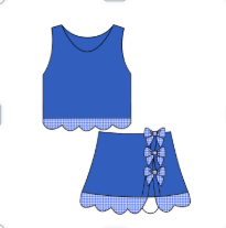 BLANK GINGHAM SCALLOP ATHLETIC SKORT SET (BLUE W/ BLUE & WHITE TRIM) (INSTORE)