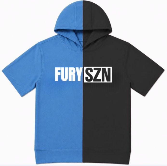 FURY SZN------SPLIT COLOR (COLUMBIA BLUE /BLACK ) Hooded Tees ( WHITE FONT) -OAKLAND - YOUTH - PREORDER-100626KRV