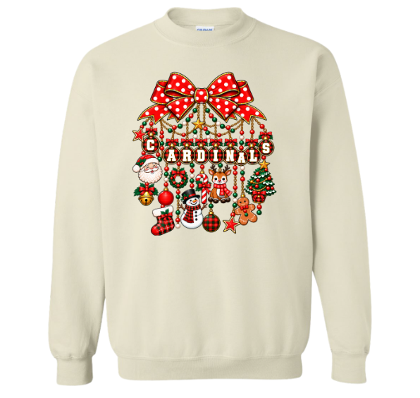 CARDINAL CHRISTMAS BOW CHARM-------- SWEATSHIRT----------(GILDAN)101026RW