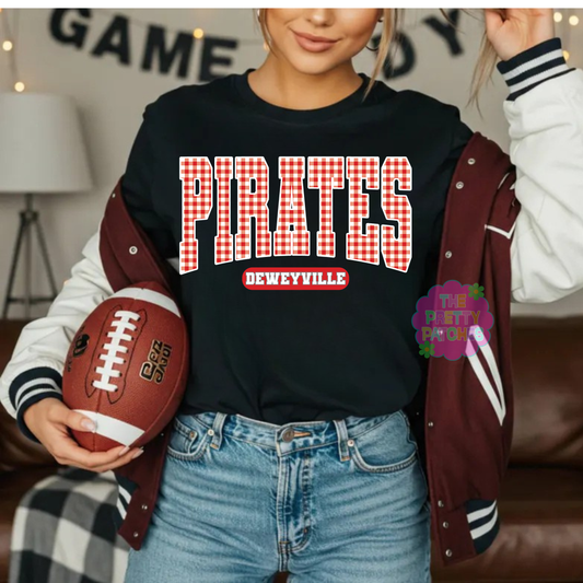 GINGHAM DEWEYVILLE PIRATES - T SHIRT - (COMFORT COLOR/BELLA)060126LW