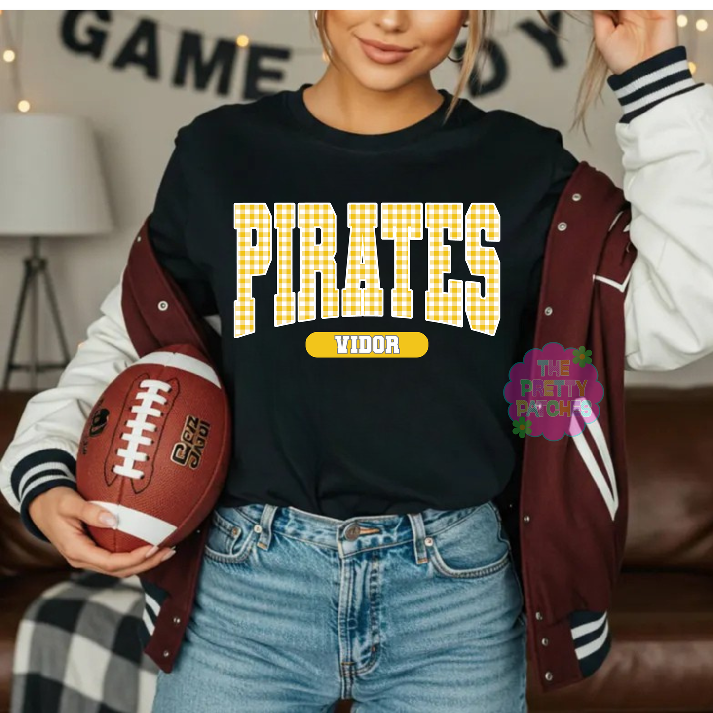 GINGHAM VIDOR PIRATES - T SHIRT - (COMFORT COLOR/BELLA)060126LW