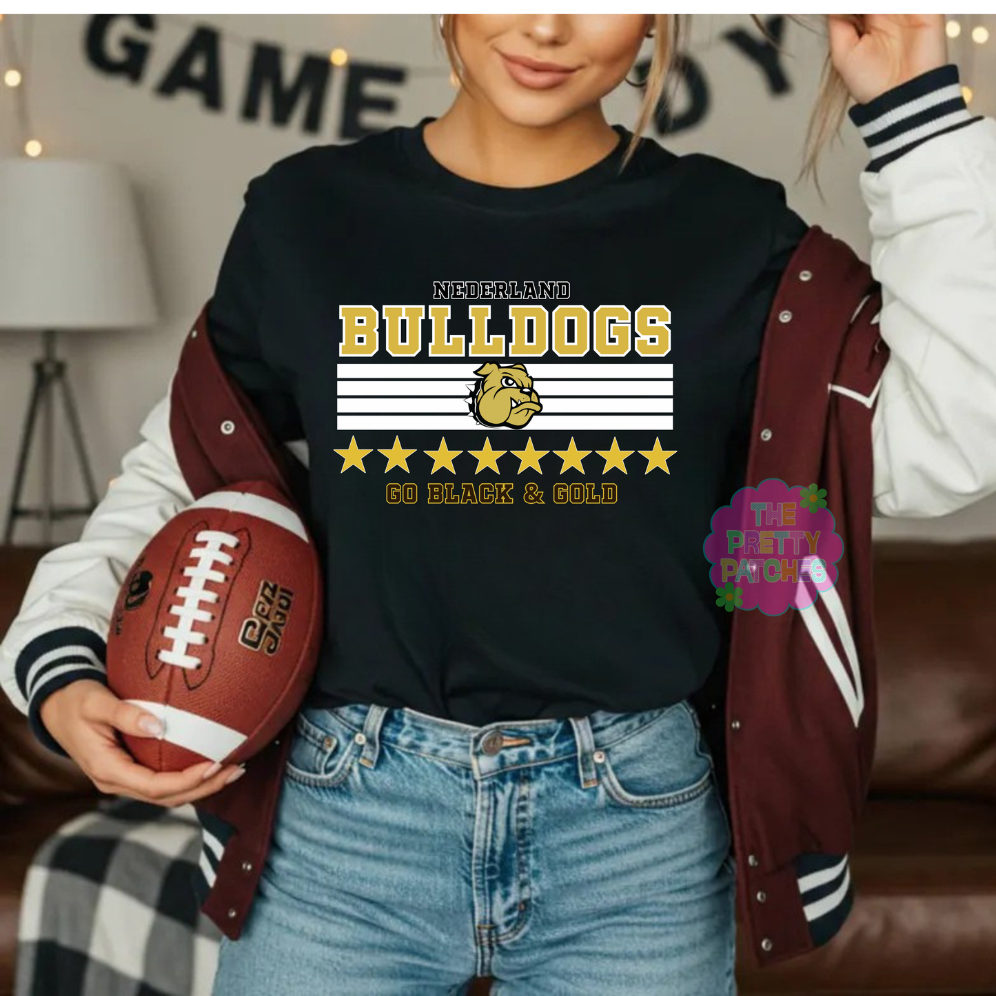 NEDERLAND BULLDOGS (GO BLACK & GOLD)   - T SHIRT- (Comfort Color/Bella)-060426LW