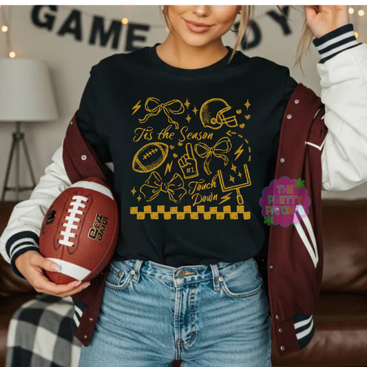 TIS THE SEASON🏈 GOLD FONT -T SHIRT - (GILDAN)-072326LW