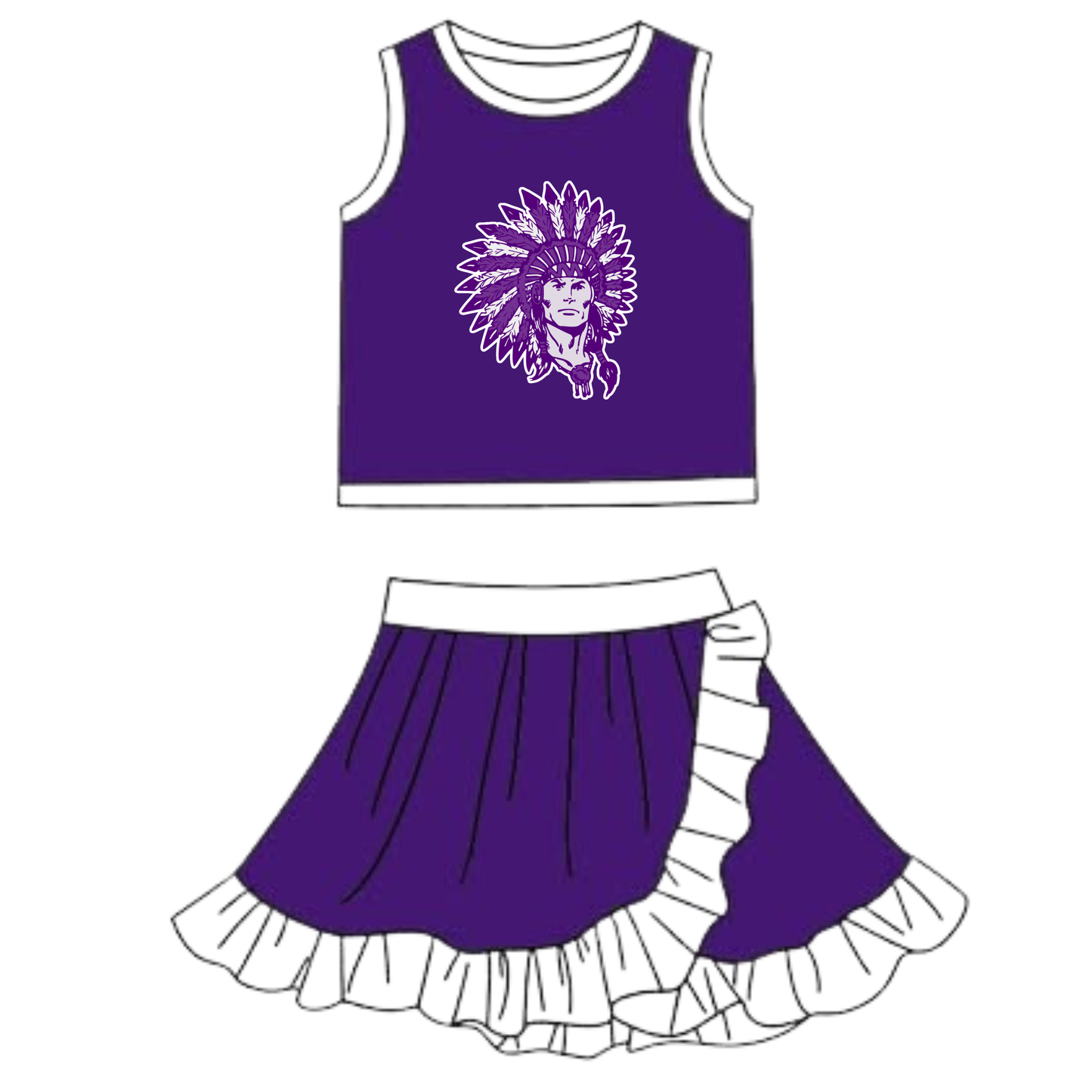 PORT NECHES GROVES (INDIANS) GIRLS TWO PEICE SKIRT SET- (PRE ORDER)-  060326LW