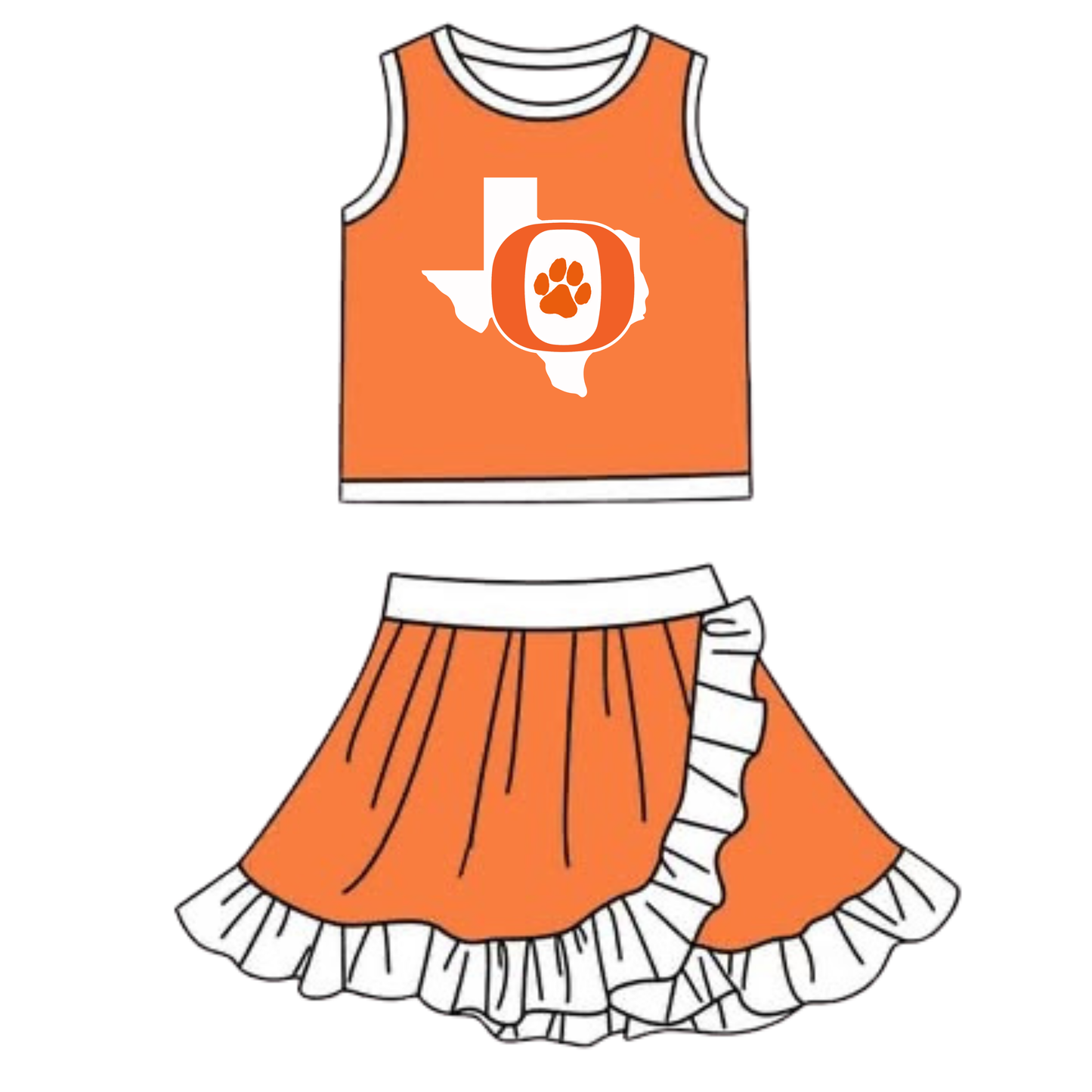 ORANGEFIELD (BOBCATS) GIRLS TWO PEICE SKIRT SET- (PRE ORDER)-  060326LW