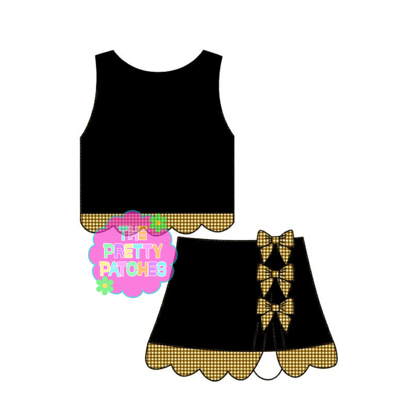 BLANK GINGHAM SCALLOP ATHLETIC SKORT SET (BLACK BASE- YELLOW AND WHITE GINGHAM) (EXTRAS)