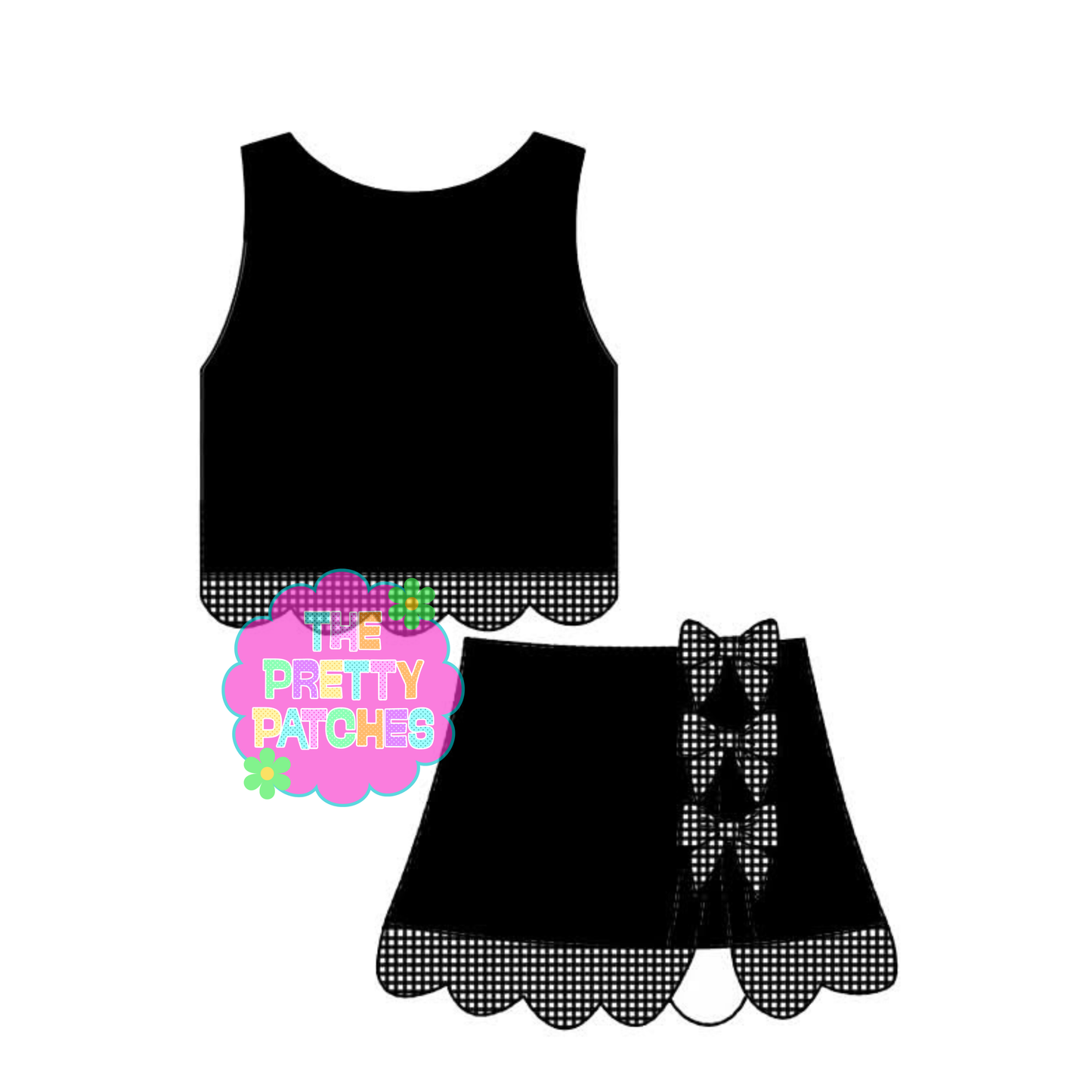BLANK GINGHAM SCALLOP ATHLETIC SKORT SET (BLACK BASE- BLACK AND WHITE GINGHAM) (EXTRAS)