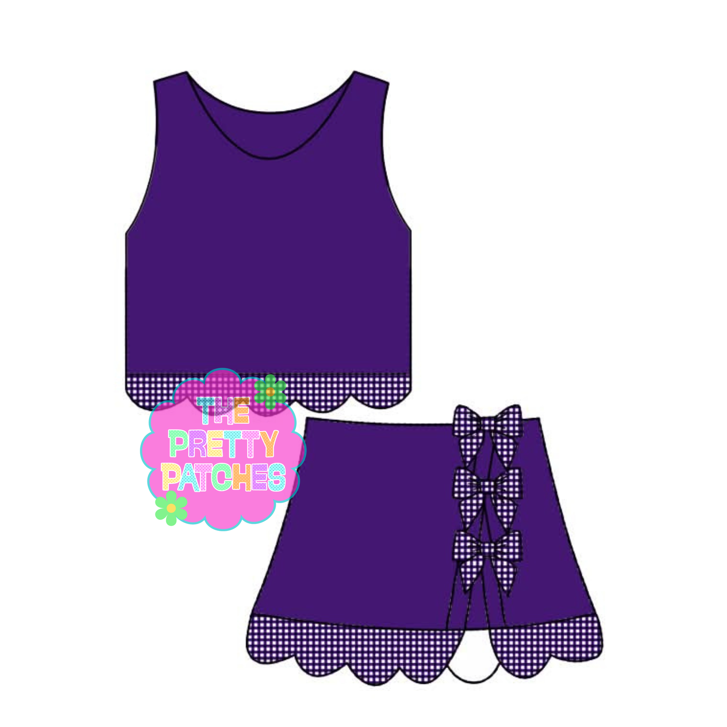 BLANK GINGHAM SCALLOP ATHLETIC SKORT SET (PURPLE BASE- PURPLE AND WHITE GINGHAM) (EXTRAS)