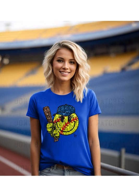 Sequin softball smile tee