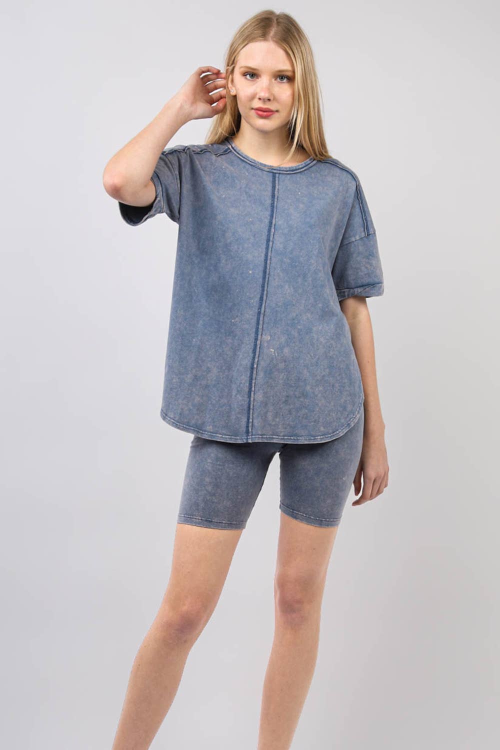 Washed Stretchy Knit Activewear Top & Shorts NT11-5905