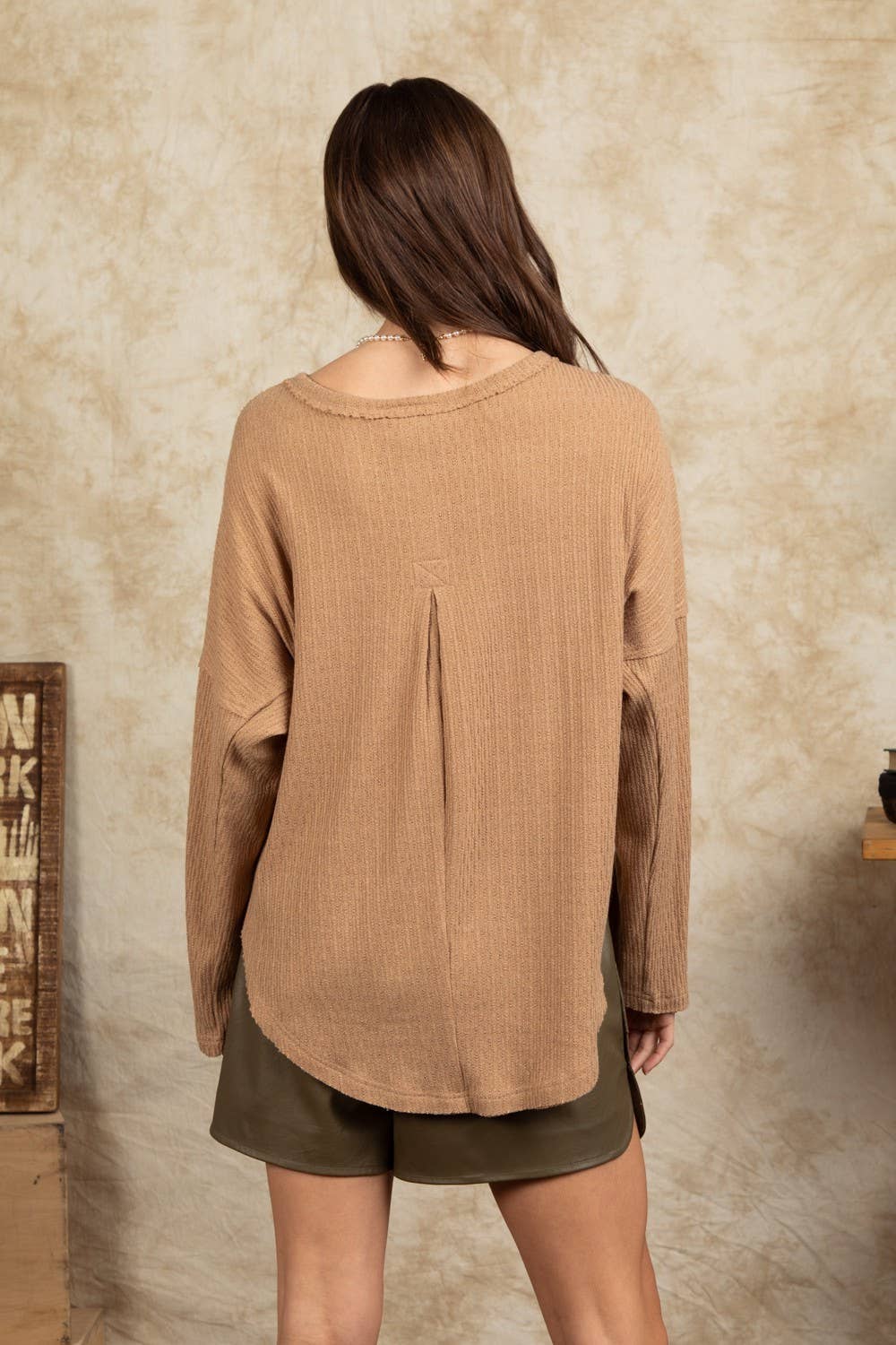 Button Down Oversized Soft Henley Knit Top NT11146-