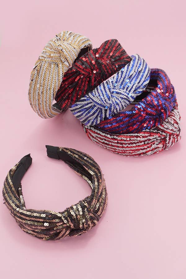 SEQUIN STRIPE EMBELLISHED KNOT HEADBAND 40HB145