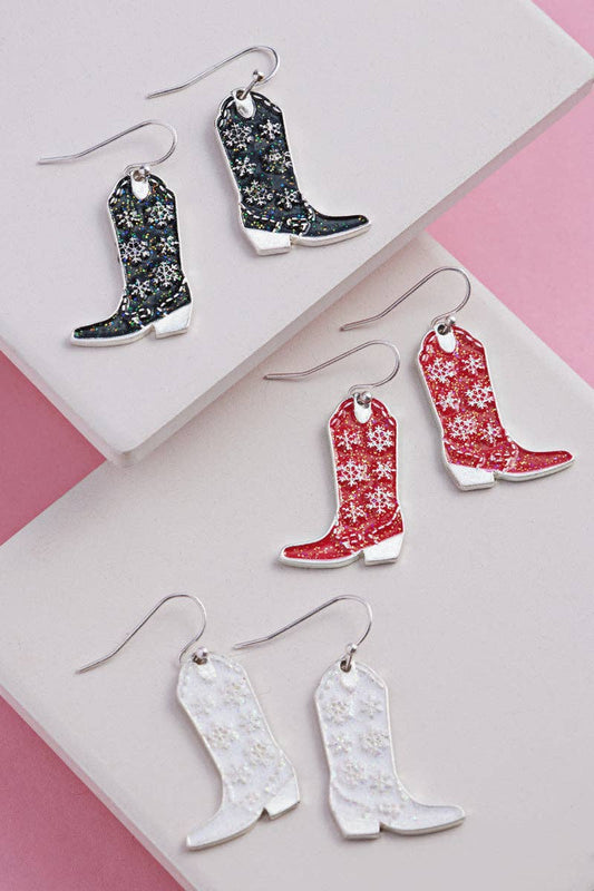 Snow Flake Boots Enamel Hook Earrings