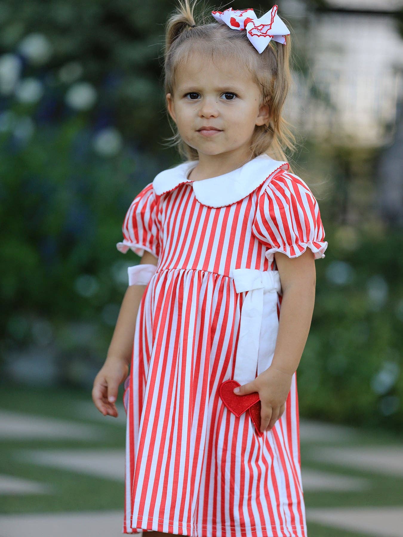 Valentine's Red Stripe Heart Dress for Toddler Girls Aj12126