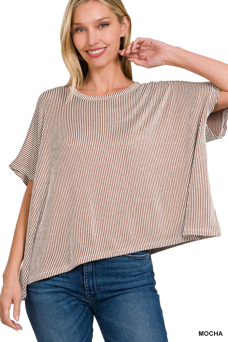 Ribbed Pin-striped Oversized Top 42PO-PS