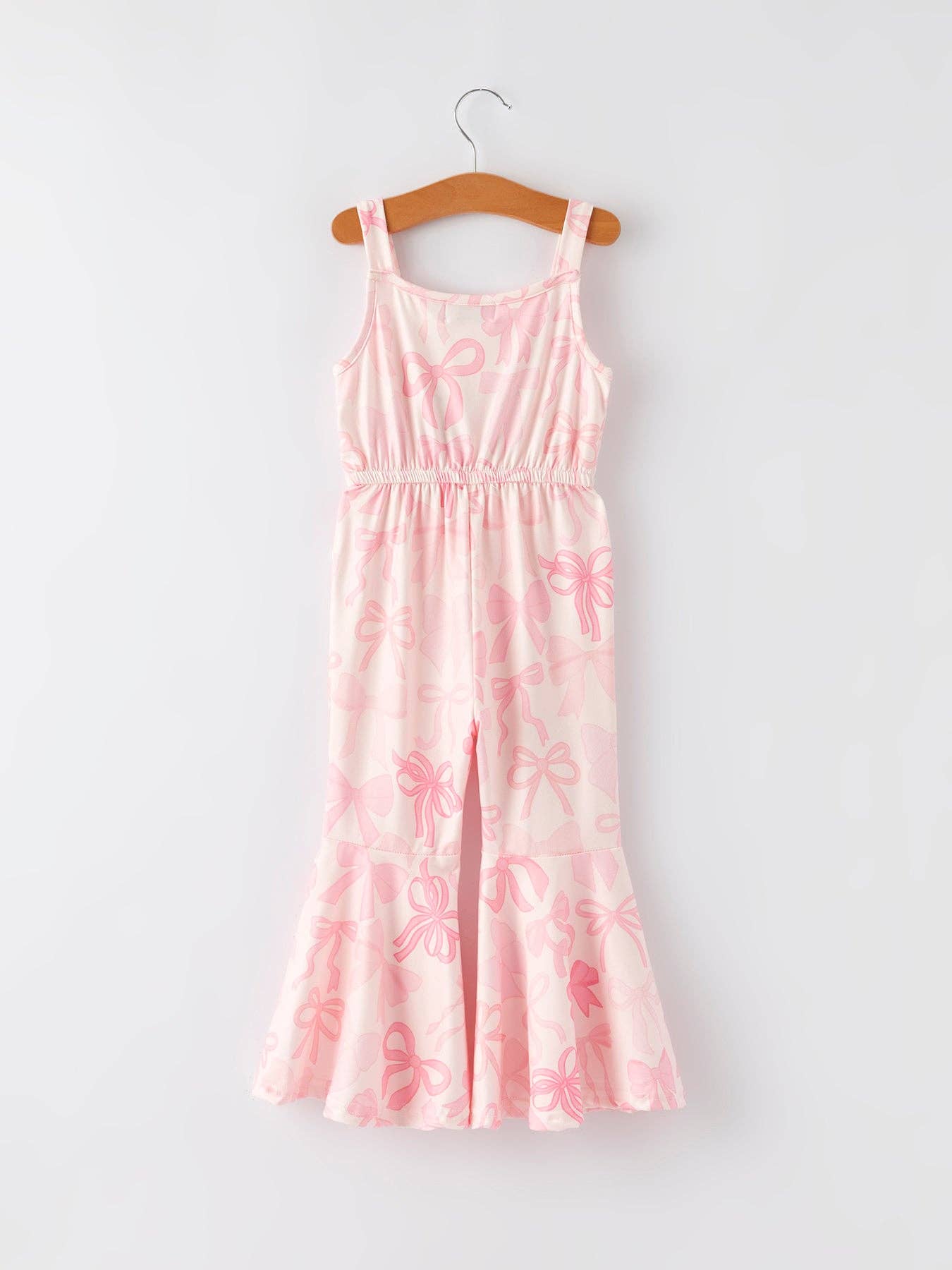 Pink Bow Print Girls Sling Flared Jumpsuit PNG5211