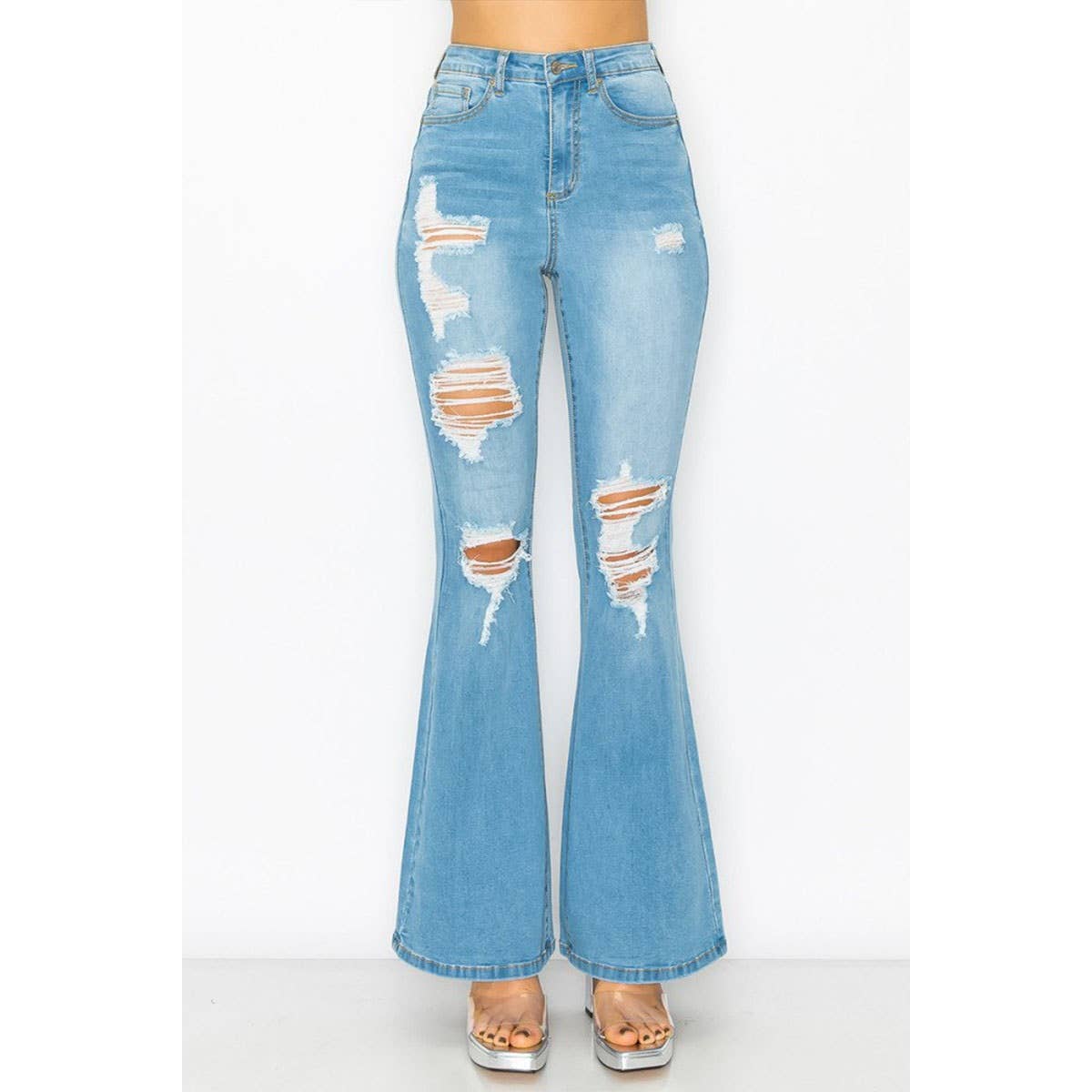 BLOWN OUT DESTRUCTED FLARE DENIM JEANS  GUPW-283