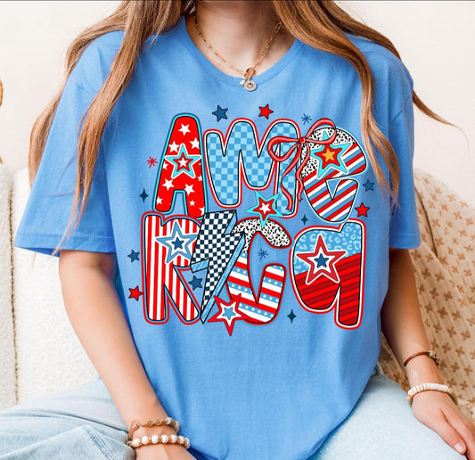 Stacked America with Bolt & Bow - T SHIRT - (Bella)