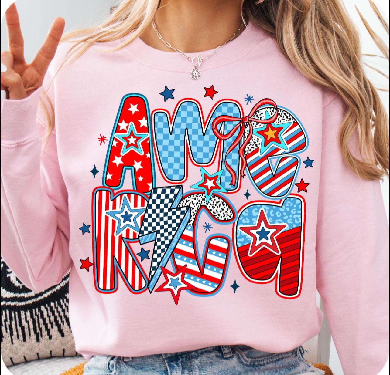 Stacked America with Bolt & Bow - T SHIRT - (Bella)