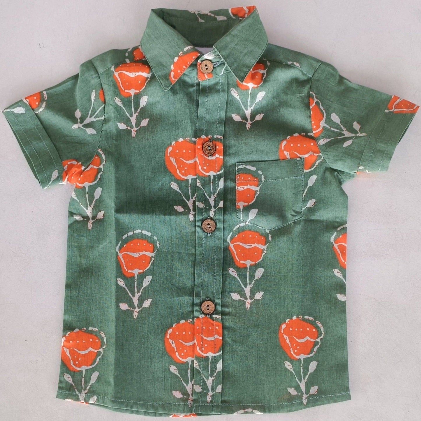 Orange Floral Print Boys Shirt YB2578